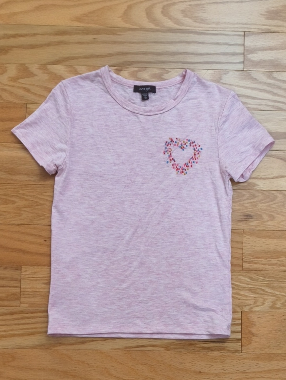 Imoga Short Sleeve Tee Embroidery Heart Pink Size 8 EUC